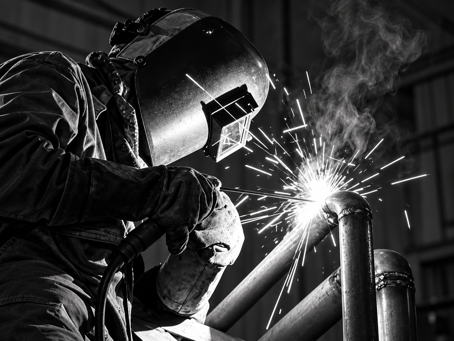 Soldador realizando trabajos de soldadura industrial